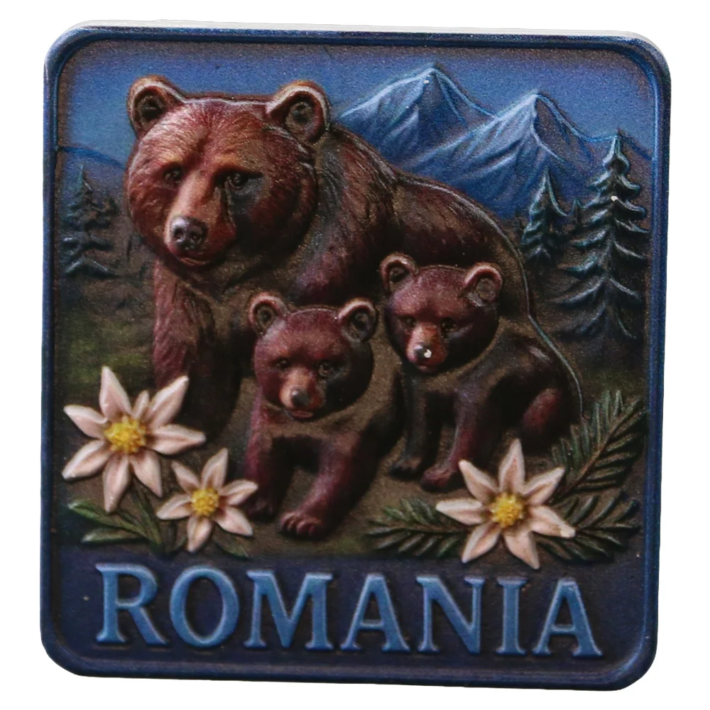 Noutăți Librăria Compas - Magnet de frigider din rasina Romania Ursoaica cu pui 6.5 x 7 cm