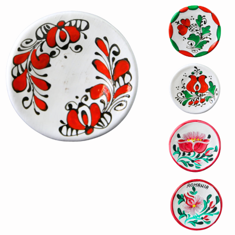 Casă și decorațiuni - Magnet frigider farfurie ceramica Romania pictat manual 6cm