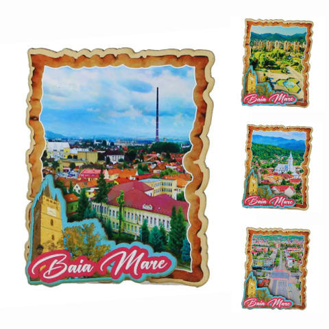 Souvenir România - Magnet frigider lemn Baia Mare 8 x 10 cm modele diferite