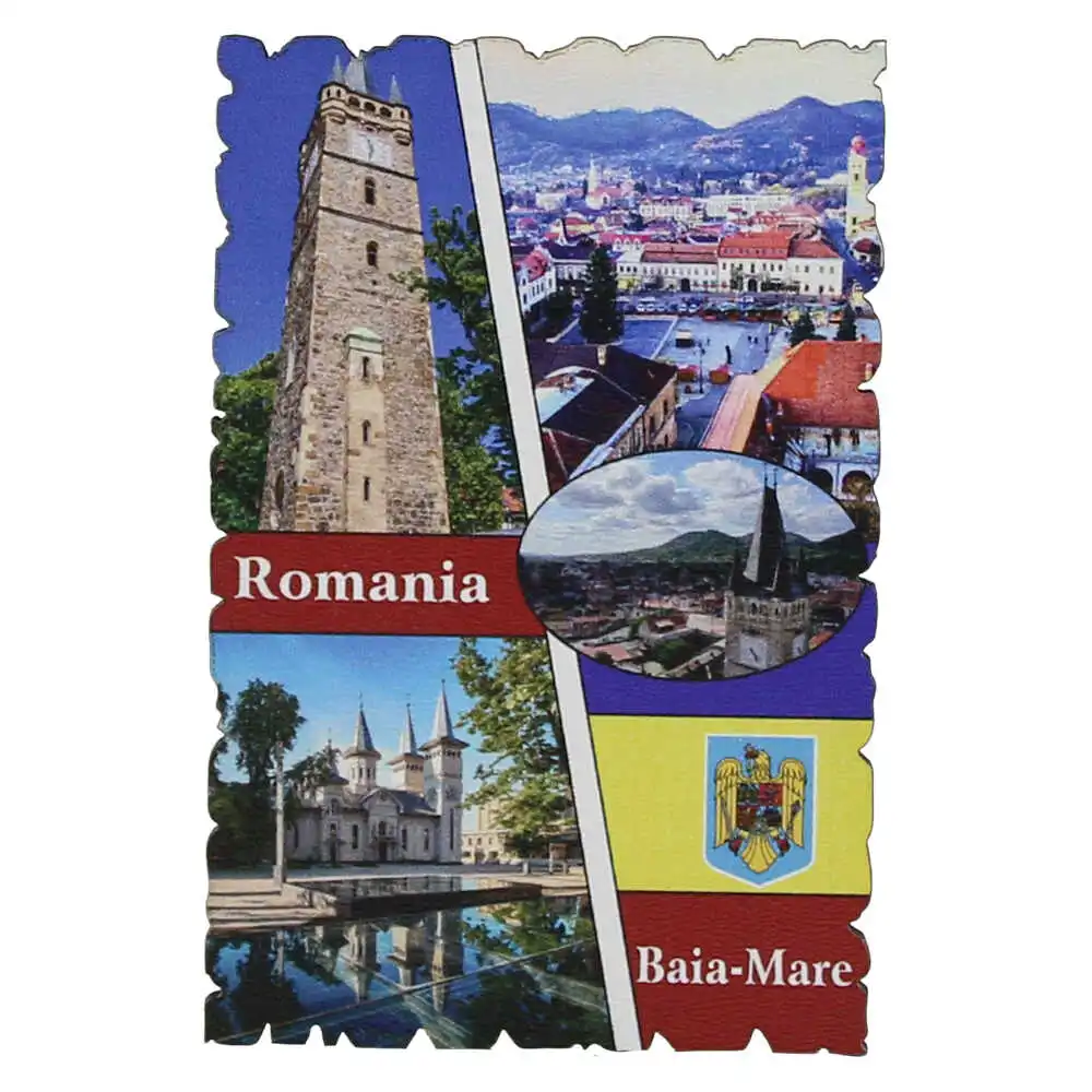 Souvenir România - Magnet frigider lemn Romania Baia Mare 6 x 9 cm