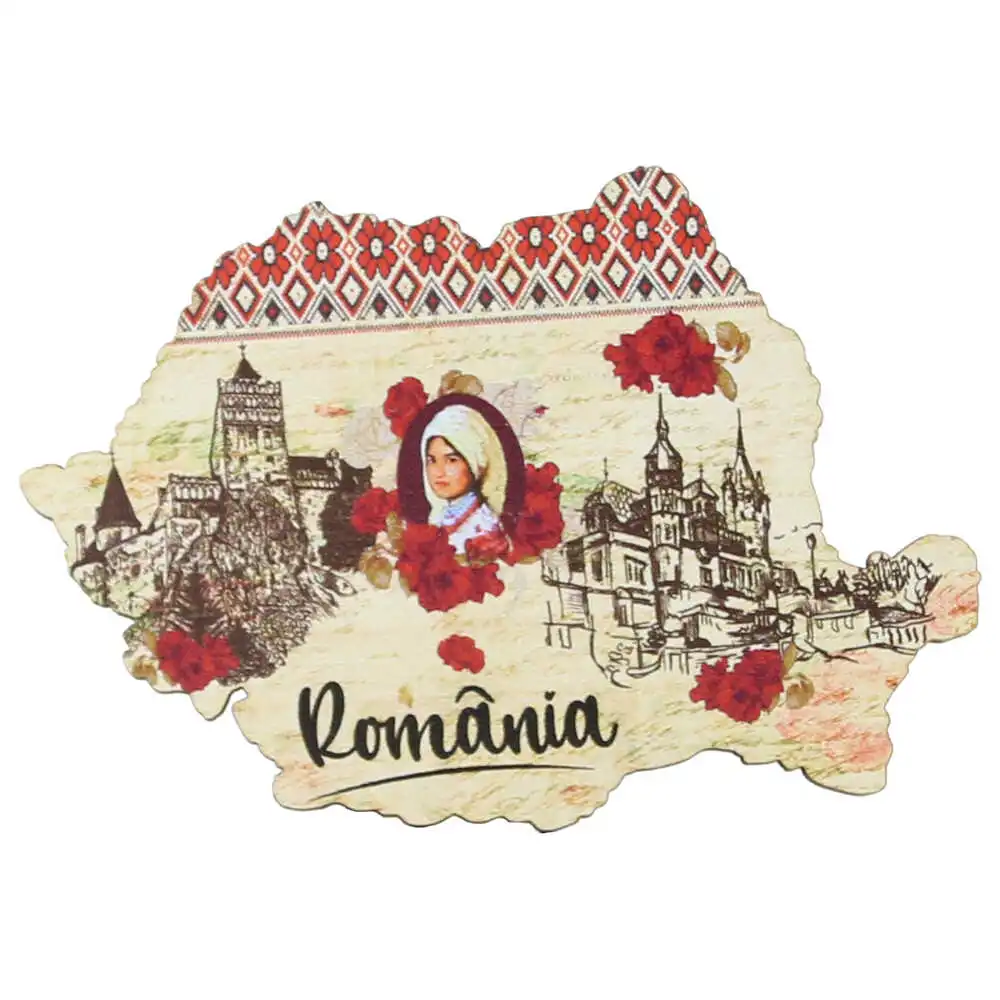 Casă și decorațiuni - Magnet frigider din lemn Romania 9x6 cm Harta Romaniei tarancuta