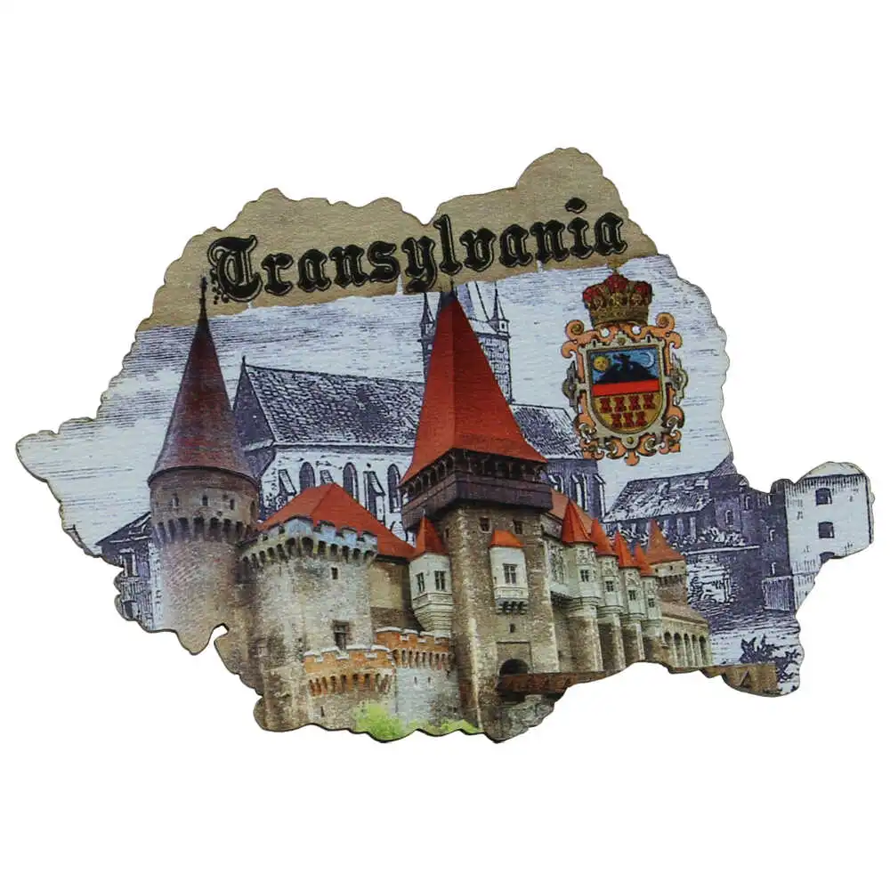 Casă și decorațiuni - Magnet frigider din lemn 9x6 cm Transylvania Castelul Corvinilor