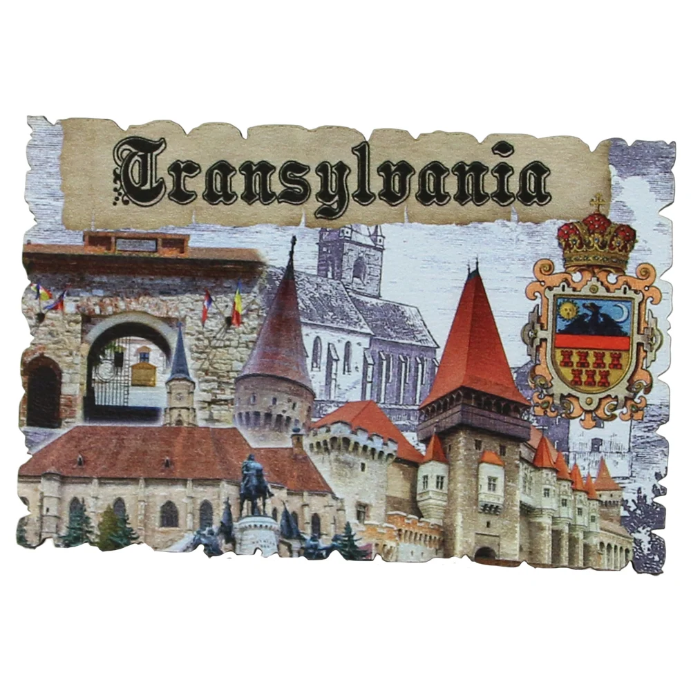 Casă și decorațiuni - Magnet frigider din lemn 9x6cm Transylvania Castelul Corvinilor