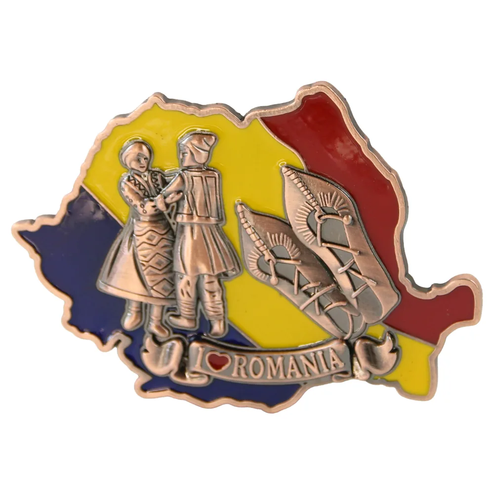 Magnet de frigider metalic I love Romania 7x5 cm Harta Romaniei [1]