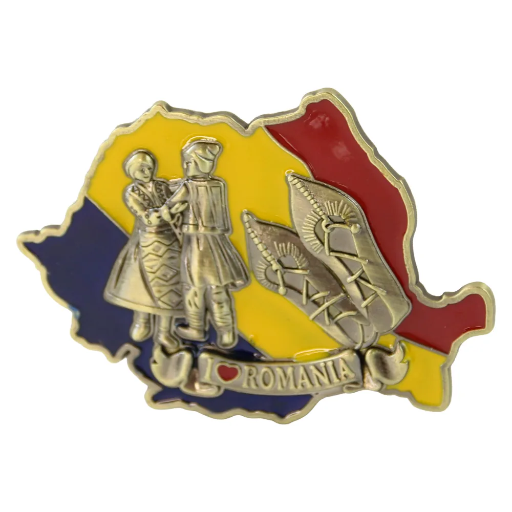 Casă și decorațiuni - Magnet de frigider metalic I love Romania 7x5 cm Harta Romaniei