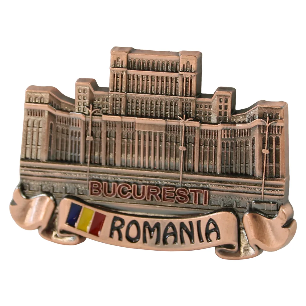 Casă și decorațiuni - Magnet frigider metalic Romania Bucuresti 7 x 5 cm