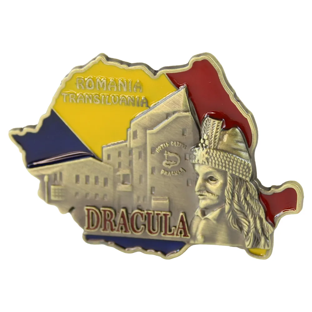 Magnet frigider metalic 7x5 cm Harta Romaniei/Dracula [1]