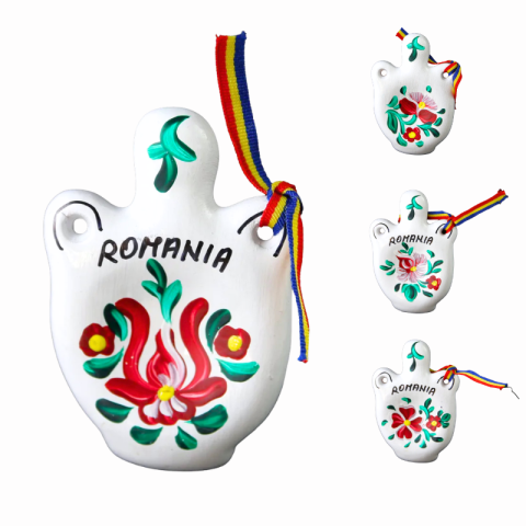 Casă și decorațiuni - Magnet frigider plosca ceramica pictat manual Romania 6.5 cm