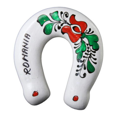 Casă și decorațiuni - Magnet frigider potcoava ceramica pictat manual Romania 7cm