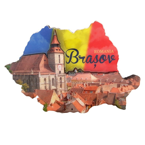 Souvenir România - Magnet lemn harta Brasov 9x6 cm