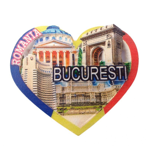 Souvenir România - Magnet rasina inima Bucuresti 7x7 cm