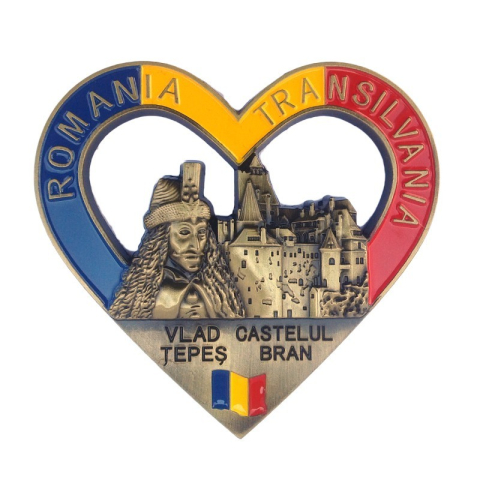 Casă și decorațiuni - Magnet metalic in forma de inima 8x7 cm Castelul Bran
