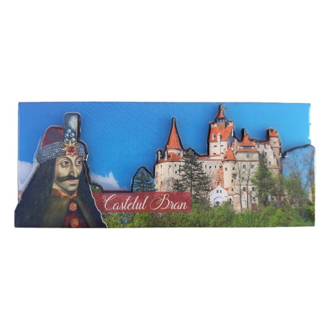 Souvenir România - Magnet lemn Castelul Bran Vlad Tepes 11x4 cm