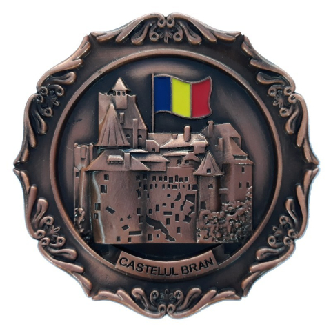Magnet metal Castelul Bran rotund cu tricolor [1]