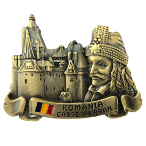 Casă și decorațiuni - Magnet metal Vlad Tepes si Castelul Bran 7x5 cm