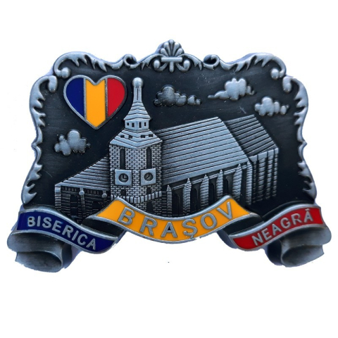 Casă și decorațiuni - Magnet metalic Biserica Neagra cu tricolor in forma de inima