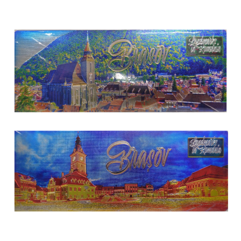 Souvenir România - Magnet metalic Brasov 16x6.5 cm diferite modele