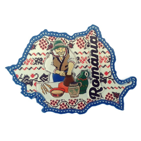 Souvenir România - Magnet rasina motive rustice obiceiuri populare Romania 8x5 cm