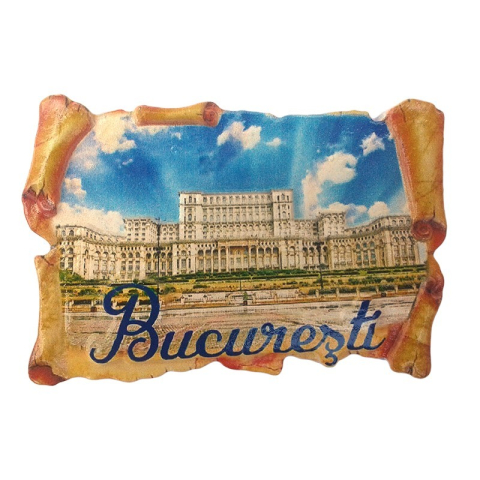 Souvenir România - Magnet rasina papirus Palatul Parlamentului Bucuresti 5x8 cm