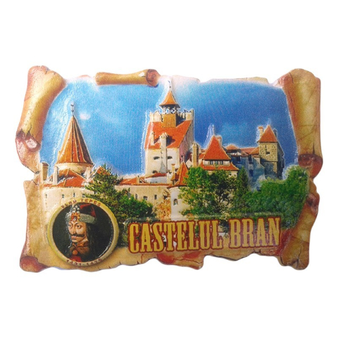 Souvenir România - Magnet papirus Castelul Bran 8x5 cm