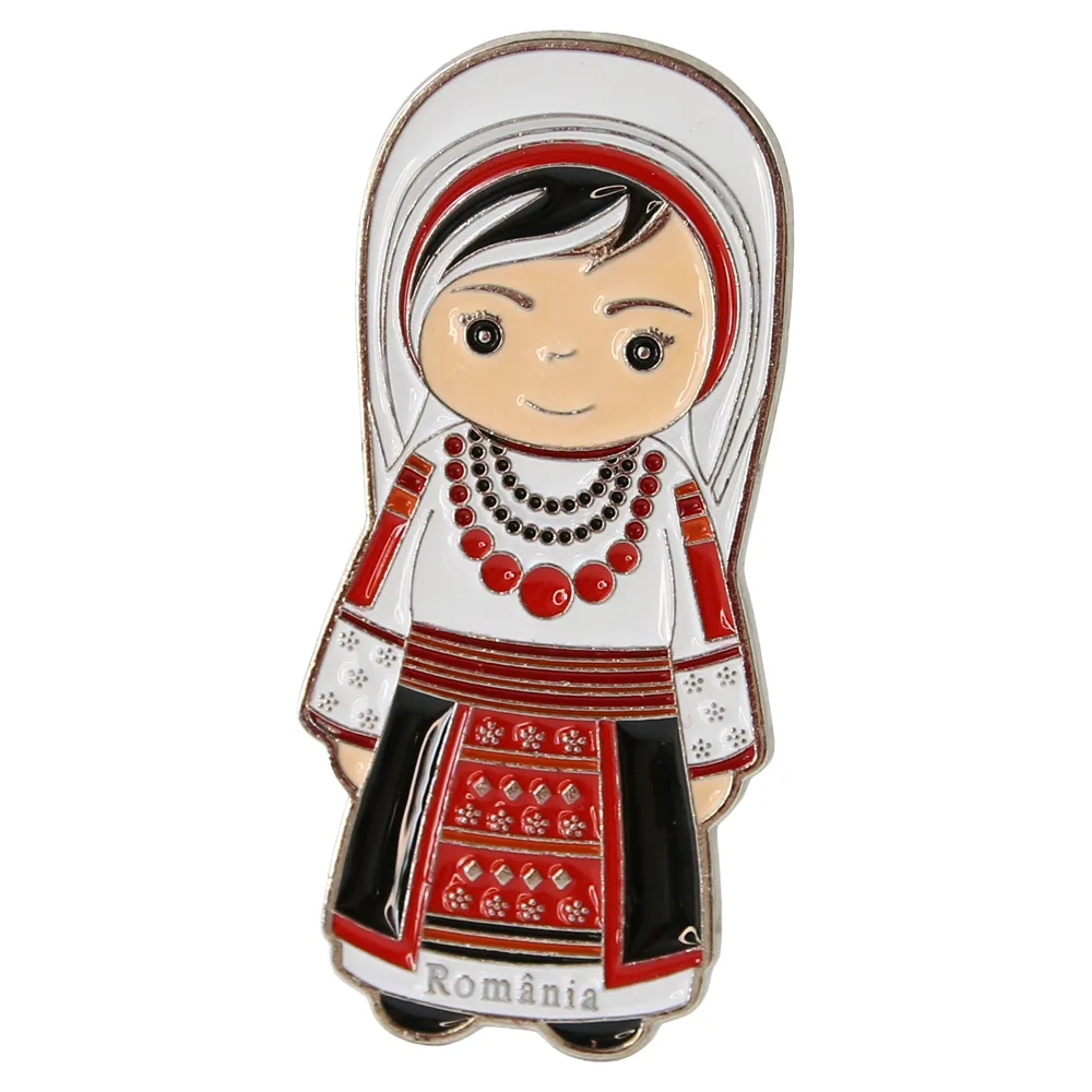 Casă și decorațiuni - Magnet de frigider metalic Romania 3x7 cm Femeie in port traditional