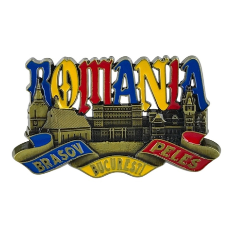 Casă și decorațiuni - Magnet Romania metalic cu locații turistice 8x5 cm diferite culori