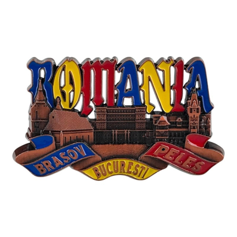 Magnet Romania metalic cu locații turistice 8x5 cm diferite culori [1]