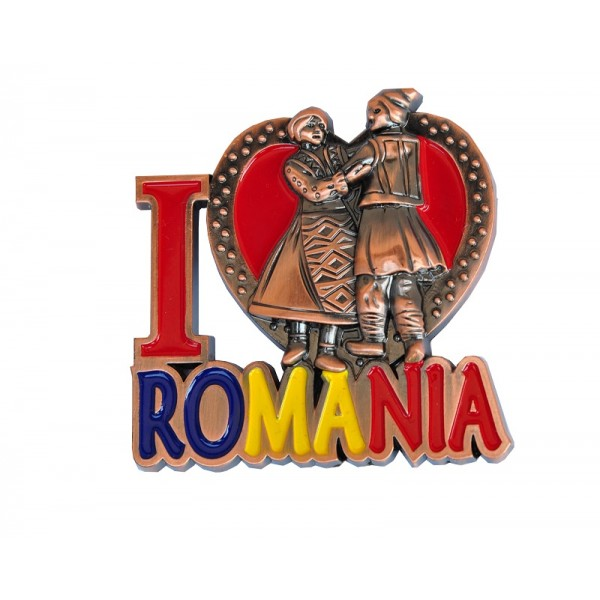 Noutăți Librăria Compas - Magnet din metal I Love Romania si Hora 7 cm