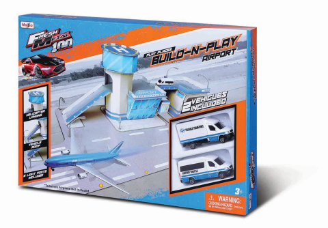 Mașinuțe de jucărie - MAISTO FRESH METAL 100 SET CONSTRUCTIE AEROPORT CU 2 VEHICULE INCLUSE