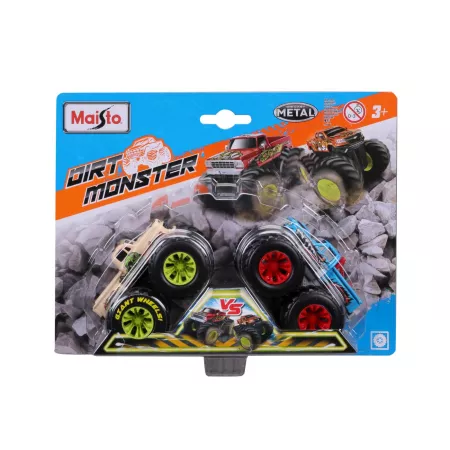 Set 2 masinute metalice cu roti mari Maisto Dirt Monsters 7.5 cm [2]