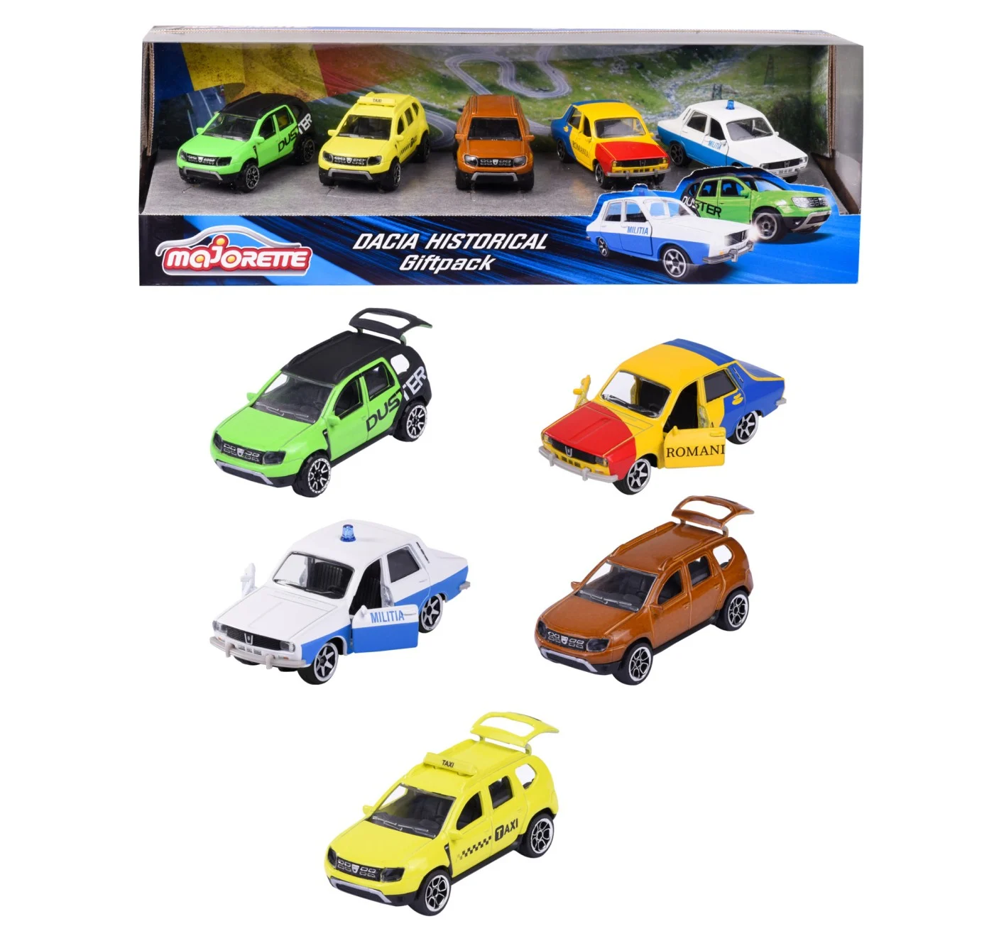 Mașinuțe de jucărie - Set 5 masinute metalice Majorette Dacia