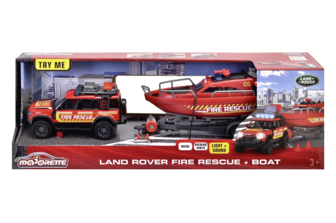 Mașinuțe de jucărie - MAJORETTE SET MASINA DE POMPIERI LAND ROVER SI BARCA DE SALVARE