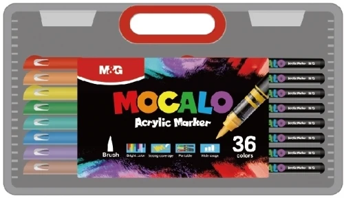 Rechizite școlare - Marker cu vopsea acrilica MOCALO varf pensula 36 culori set M&G
