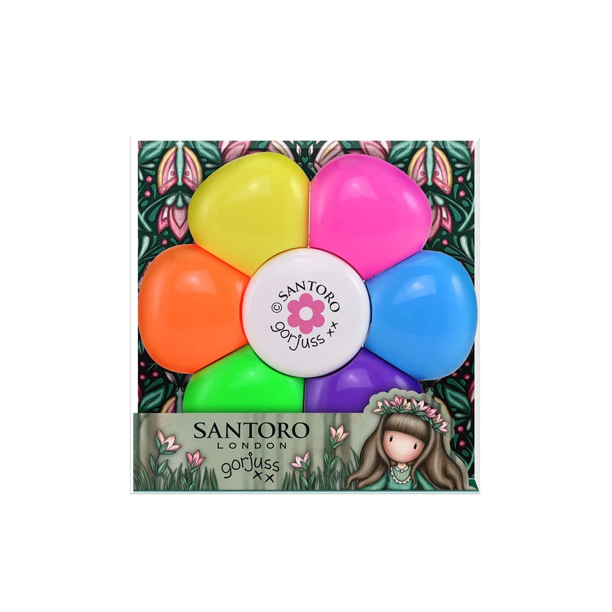 Scriere și corectare - Marker in forma de floare Gorjuss Santoro highlighter set 6 culori neon