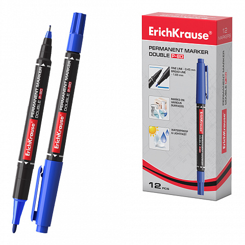 Noutăți Librăria Compas - Marker permanent Double ErichKrause P-80 varf 0.45 si 1.65 mm culoare albastru
