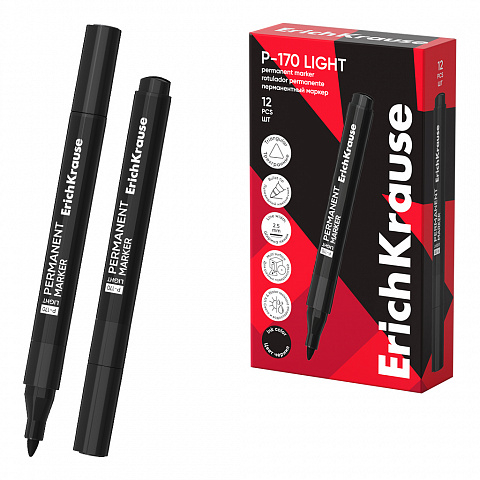 Noutăți Librăria Compas - Marker permanent ErichKrause P-170 Light varf tip glont 2.5 mm culoare negru