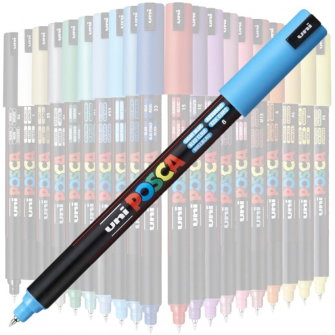 Marker UNI Posca PC-1MR varf fin metalic 0.7mm albastru deschis [1]