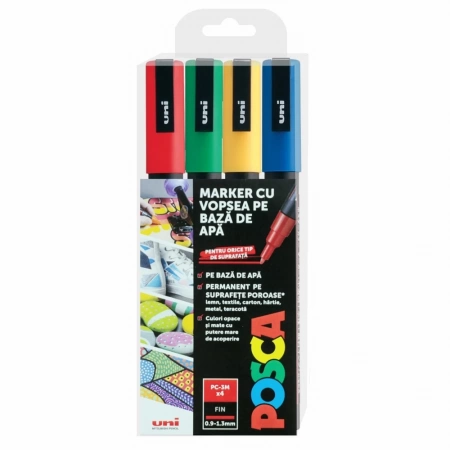 Instrumente de scris - Set 4 markere cu vopsea Uni Posca PC-3M varf rotund 0.9–1.3 mm