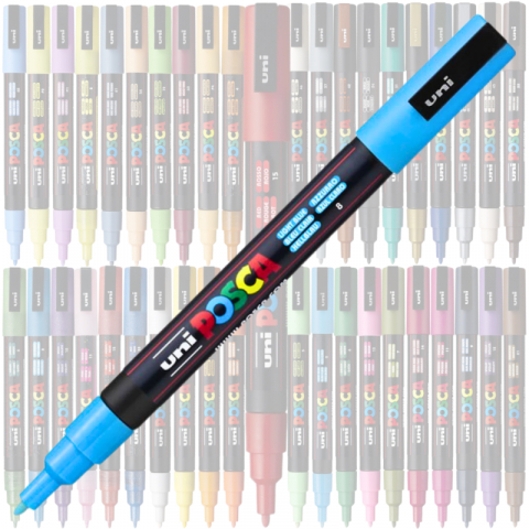 Marker UNI Posca PC-3M varf rotund 0.9-1.3mm albastru deschis [2]