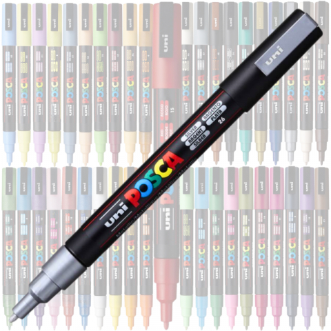 Marker UNI Posca PC-3M varf rotund 0.9-1.3mm argintiu [2]