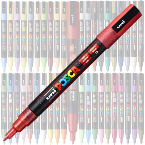Marker UNI Posca PC-3M varf rotund 0.9-1.3mm rosu sclipici [3]