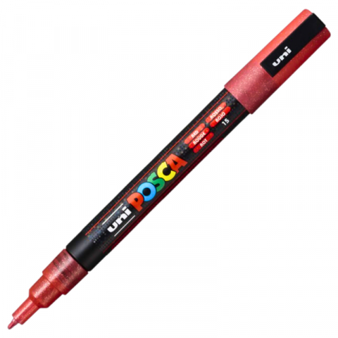 Rechizite școlare - Marker UNI Posca PC-3M varf rotund 0.9-1.3mm rosu sclipici