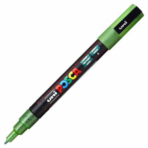 Rechizite școlare - Marker UNI Posca PC-3M varf rotund 0.9-1.3mm verde sclipici