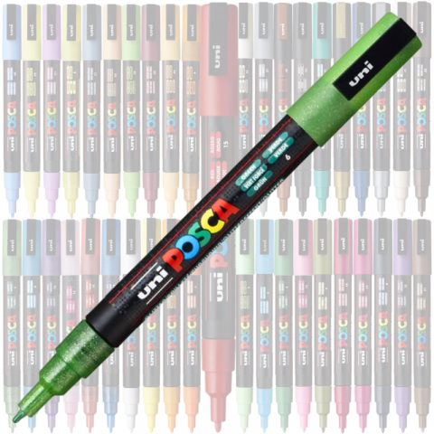 Marker UNI Posca PC-3M varf rotund 0.9-1.3mm verde sclipici [3]
