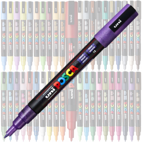 Marker UNI Posca PC-3M varf rotund 0.9-1.3mm violet sclipici [2]