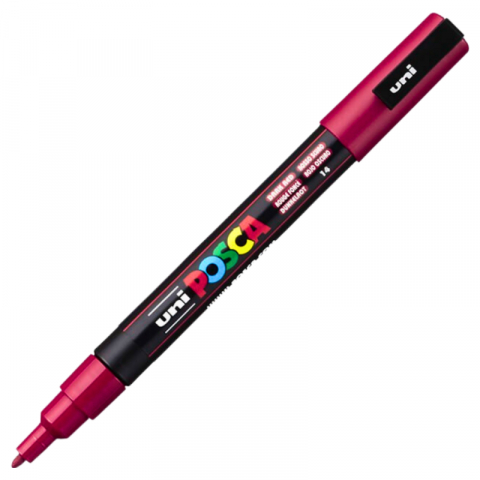 Rechizite școlare - Marker UNI Posca PC-3M varf rotund 0.9-1.3mm rosu inchis