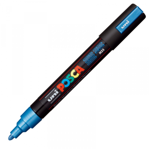 Rechizite școlare - Marker UNI Posca PC-5M varf rotund 1.8-2.5mm albastru metalizat