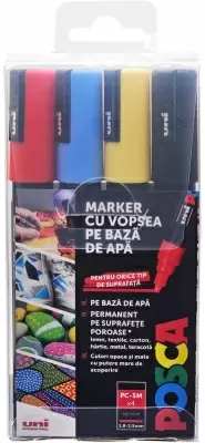Birotică și accesorii birou - Marker cu vopsea Posca PC-5M varf 1.8–2.5 mm 4 culori /set