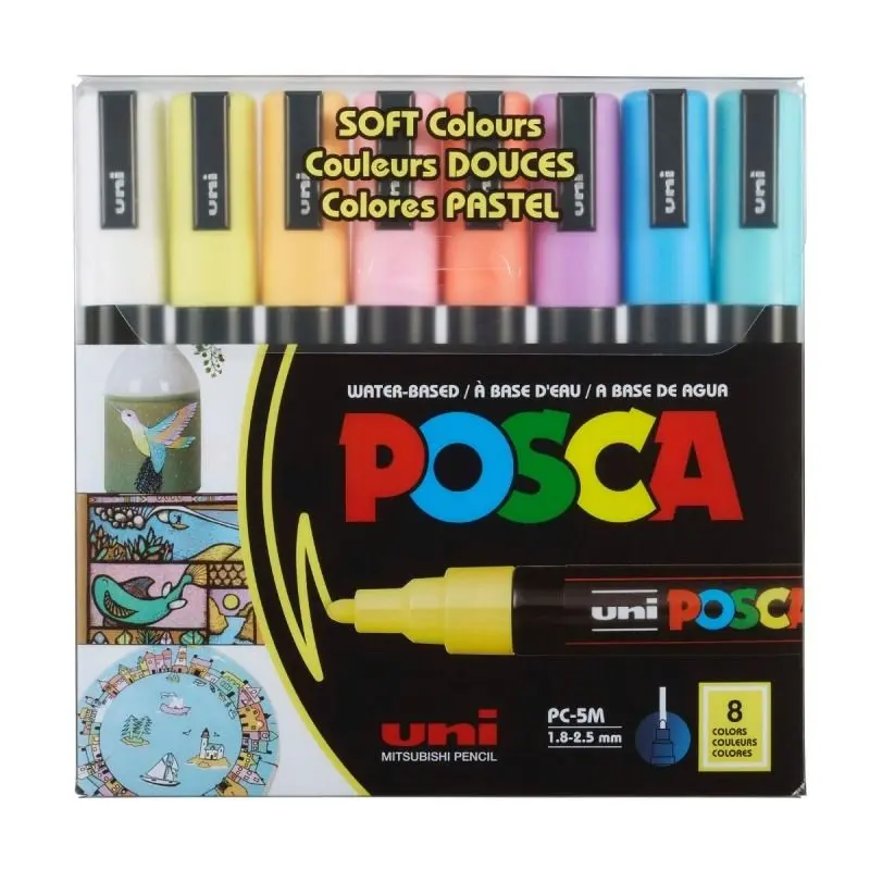 Noutăți Librăria Compas - Marker uni PC-5M Posca 18-25 mm set 8 culori pastel
