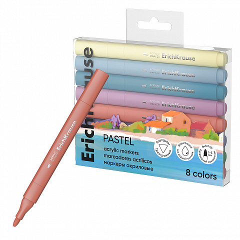 Noutăți Librăria Compas - Markere acrilice ErichKrause Art Spirit Pastel varf tip glont 1-3 mm 8 culori /set